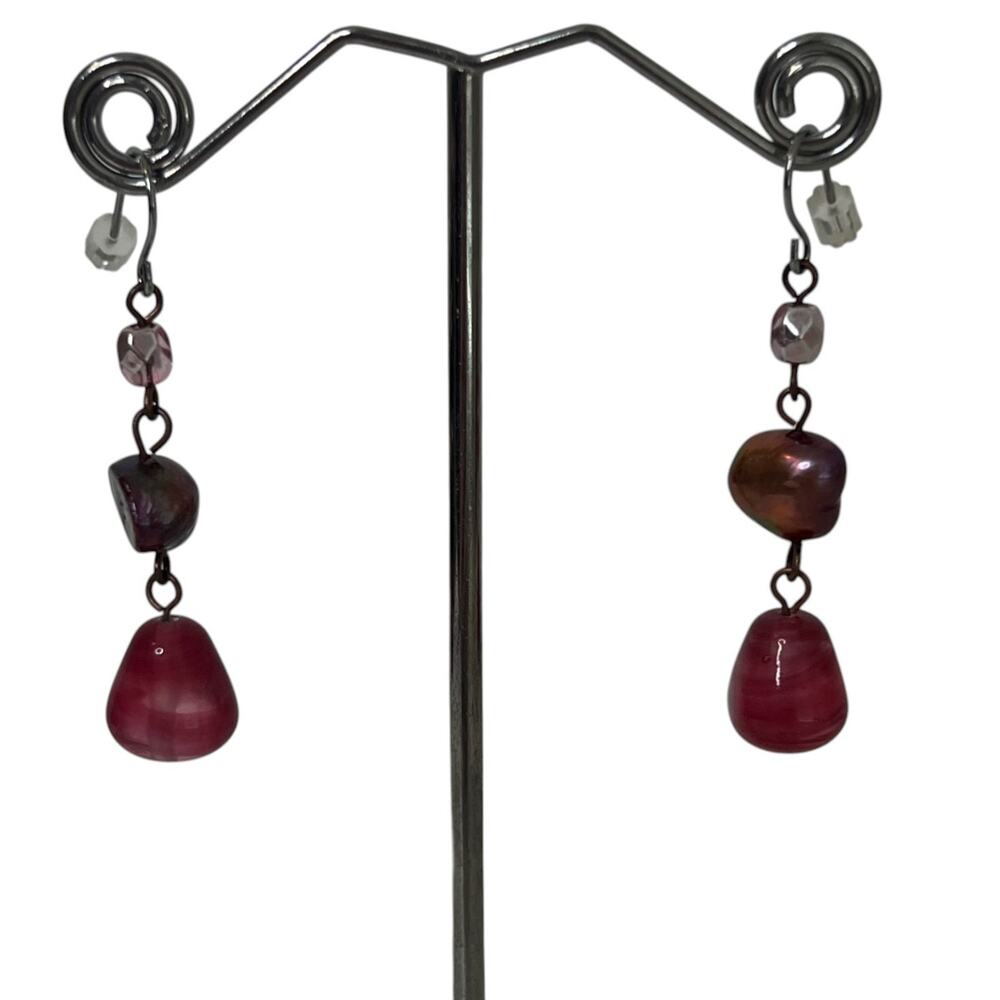 Premier Designs Red Beaded Dangle Earrings Acrylic Gold Tone Pierced